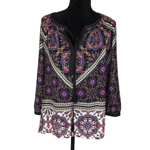 Gibson Latimer Colorful Blouse Multicolor Geometric Long Sleeve Art Deco Small - Picture 1 of 6